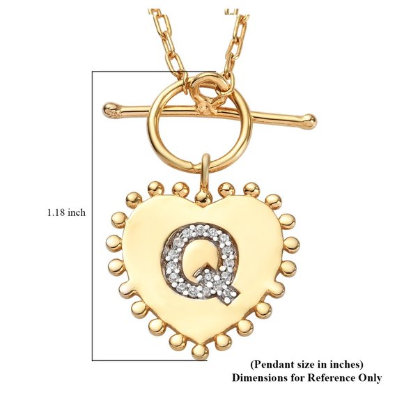 Wh Zircon Initial Q Queen Heart Toggle Clasp Necklace in gold over St. Silver - Picture 5 of 5